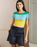 Kurzärmliges Bretonshirt-Regenbogenfarben, Breite Streifen