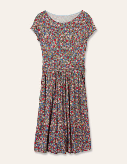 Amelie Jerseykleid-Rivierablau, Gruppierte Blumen-5