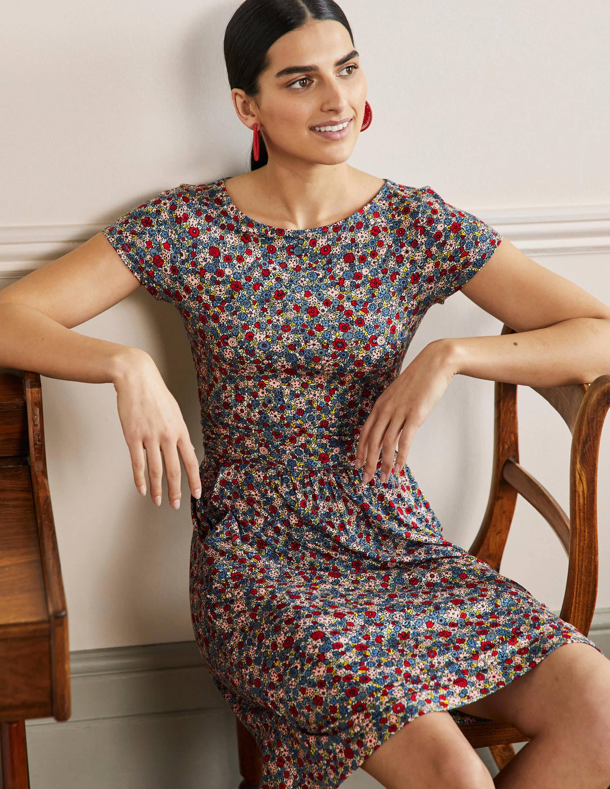 Robe Amelie en jersey-Bleu Côte d'Azur, motif Floret Cluster - Image 4