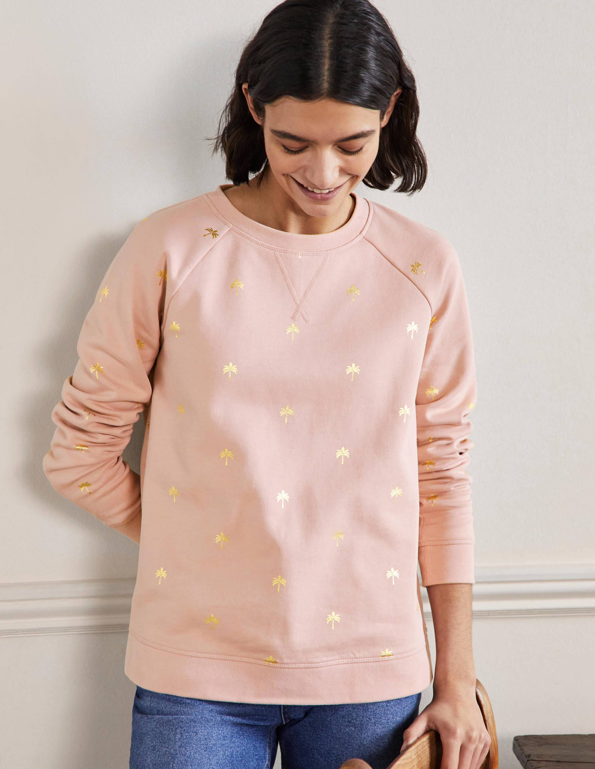Sweat en coton imprimé-Milkshake/doré, motif Paradise Palm - Image 4