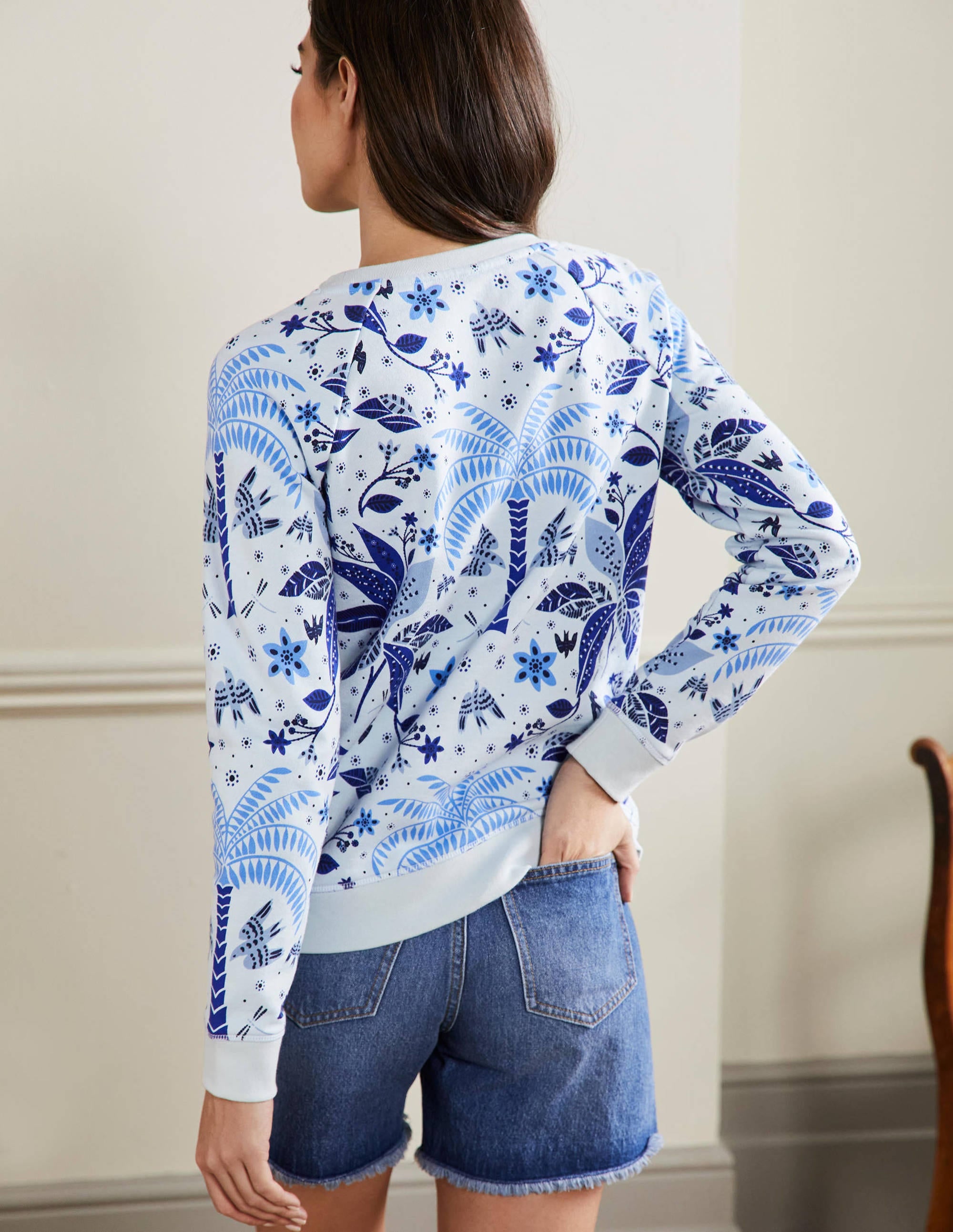 Gemustertes Sweatshirt aus Baumwolle-Blau, Orientalisches Muster - Image 3
