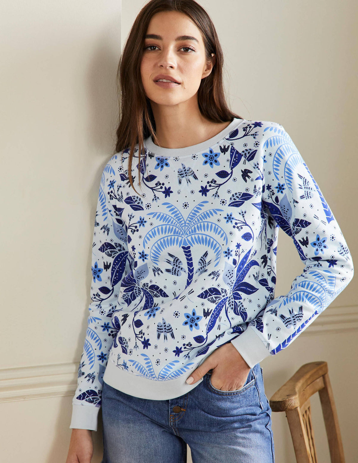 Gemustertes Sweatshirt aus Baumwolle-Blau, Orientalisches Muster - Image 4
