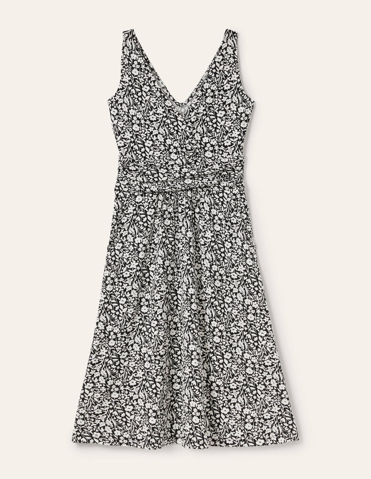 Effie Jerseykleid mit V-Ausschnitt-Schwarz, Wildblumenzweige-6