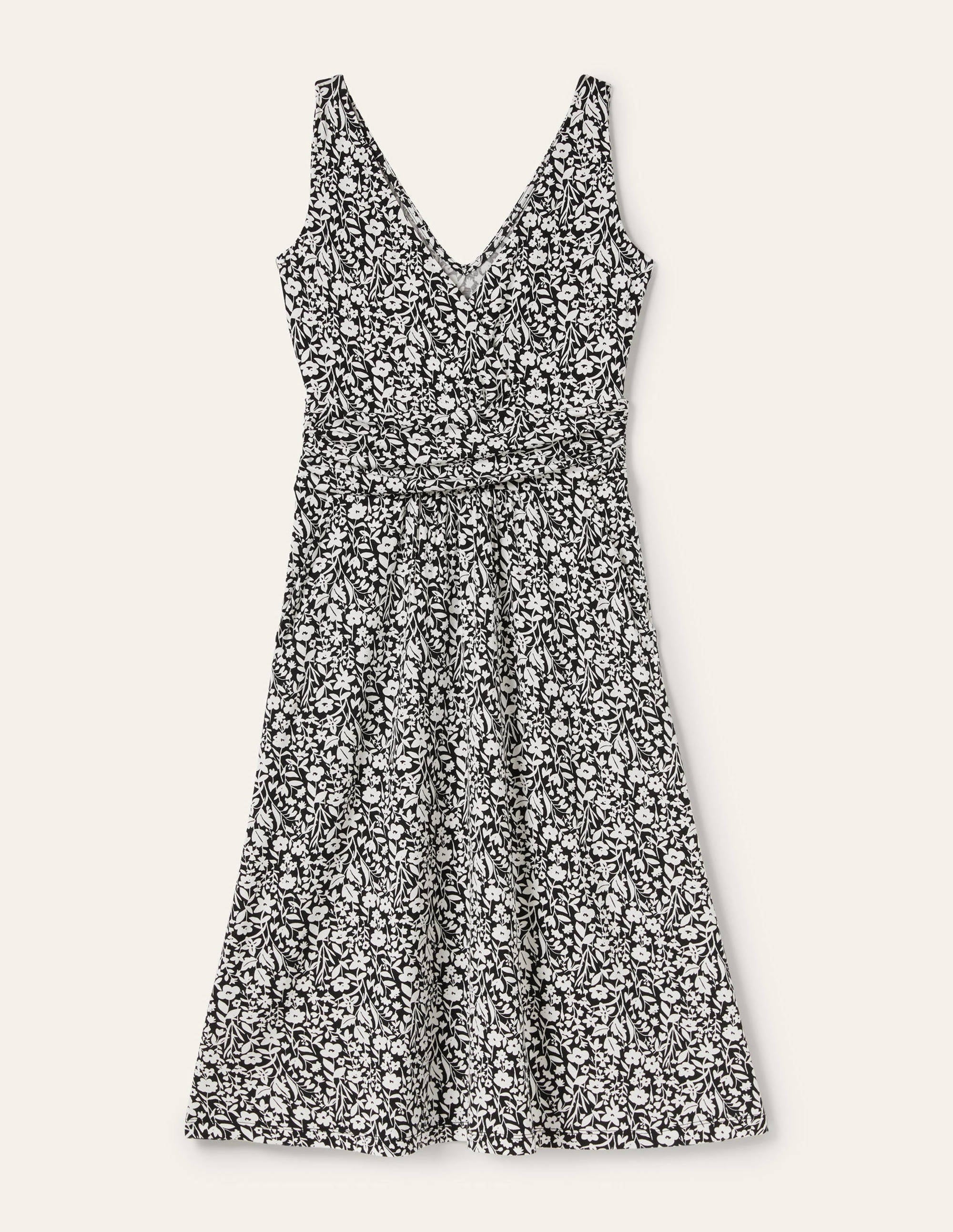 Effie Jerseykleid mit V-Ausschnitt-Schwarz, Wildblumenzweige - Image 6