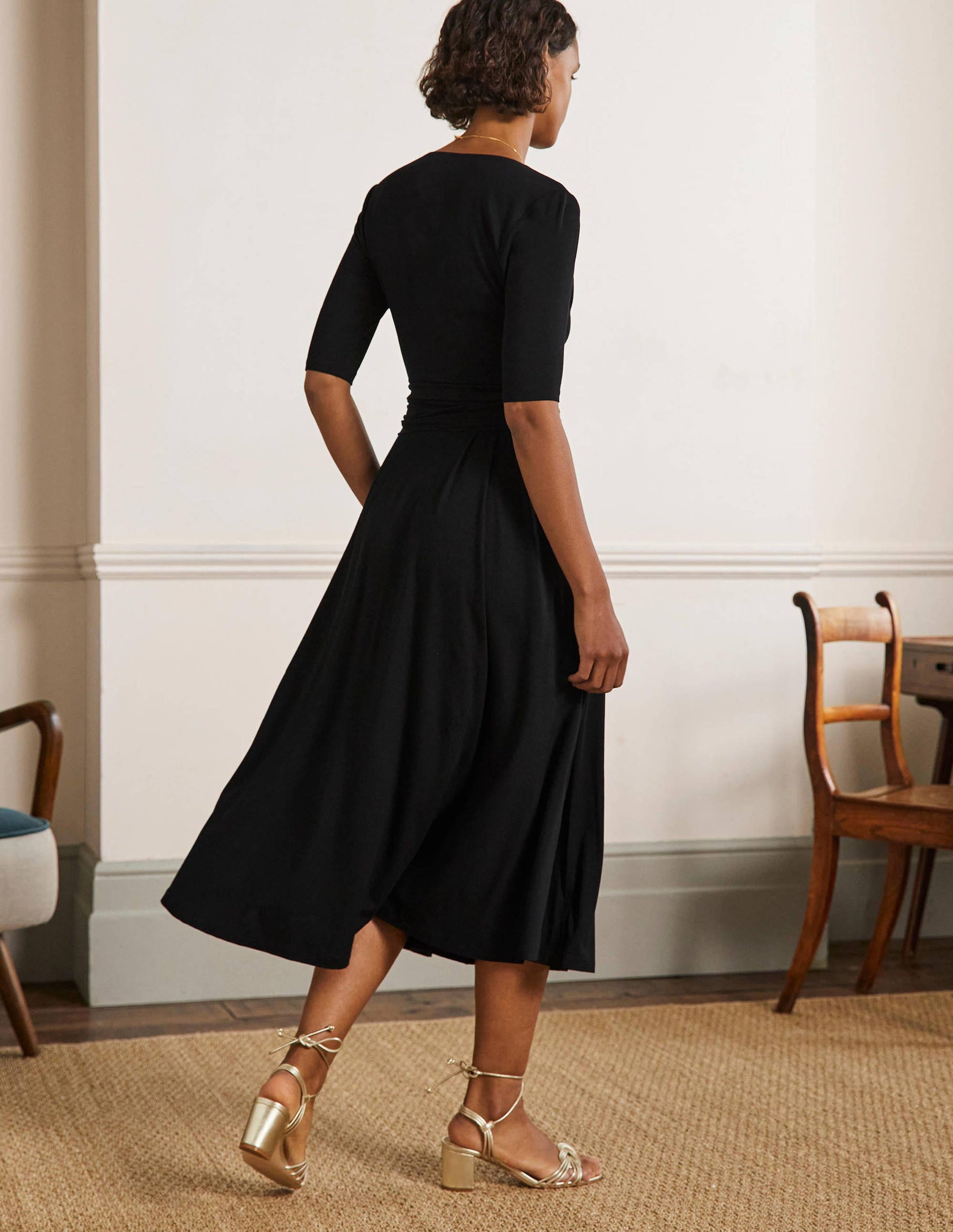 Robe midi Kassidy en jersey-Noir-3