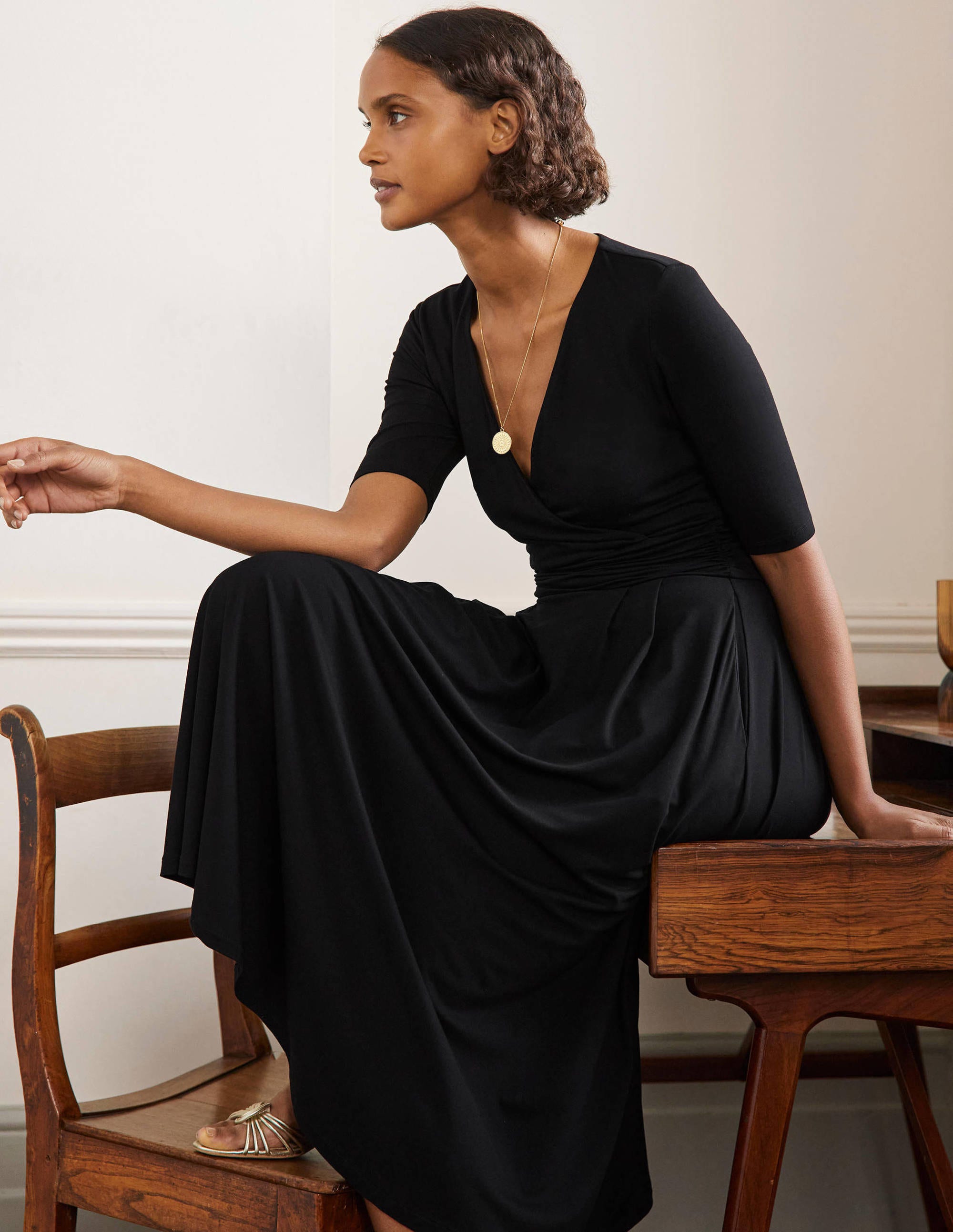 Robe midi Kassidy en jersey-Noir - Image 4
