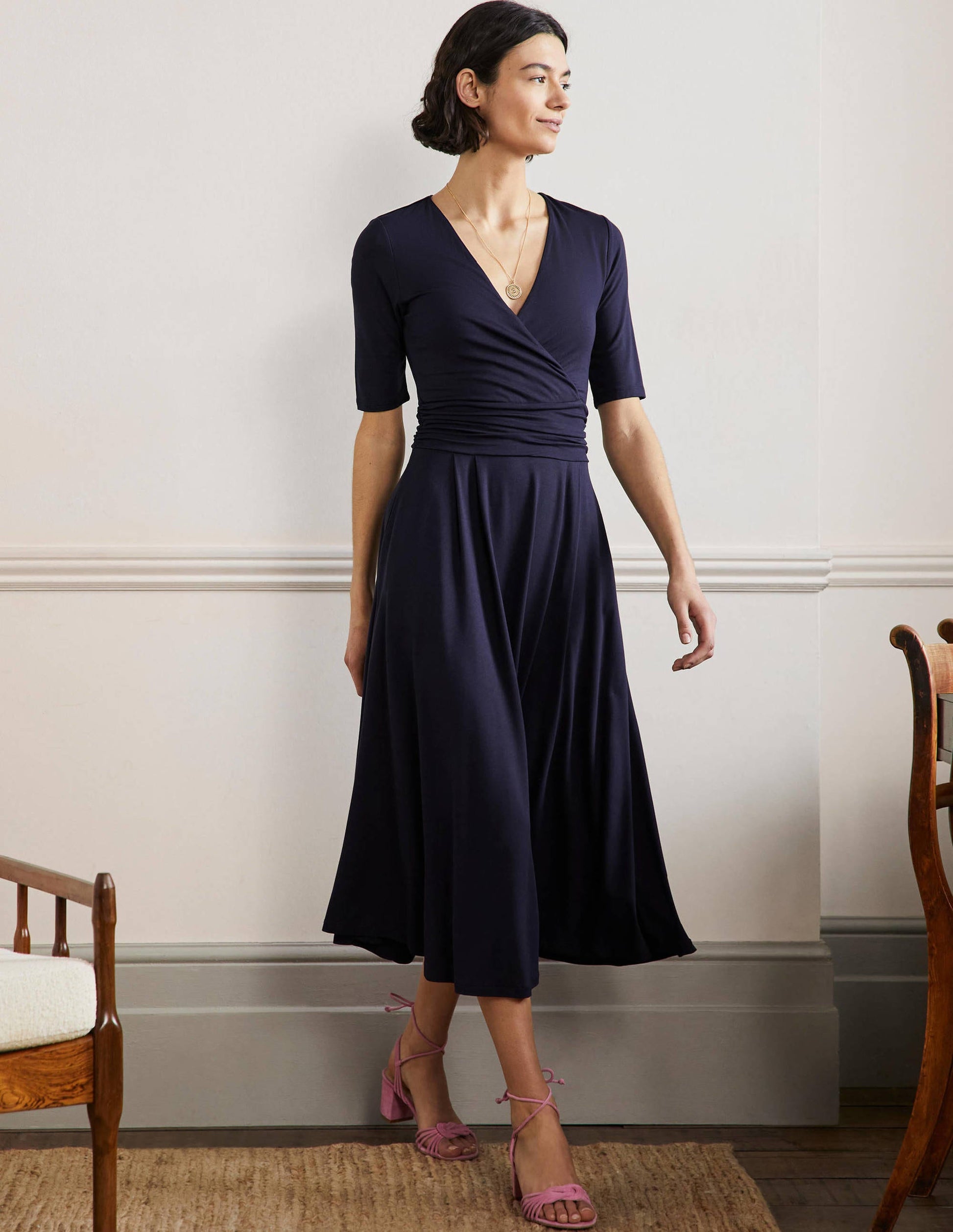Robe midi Kassidy en jersey-Bleu marine-1