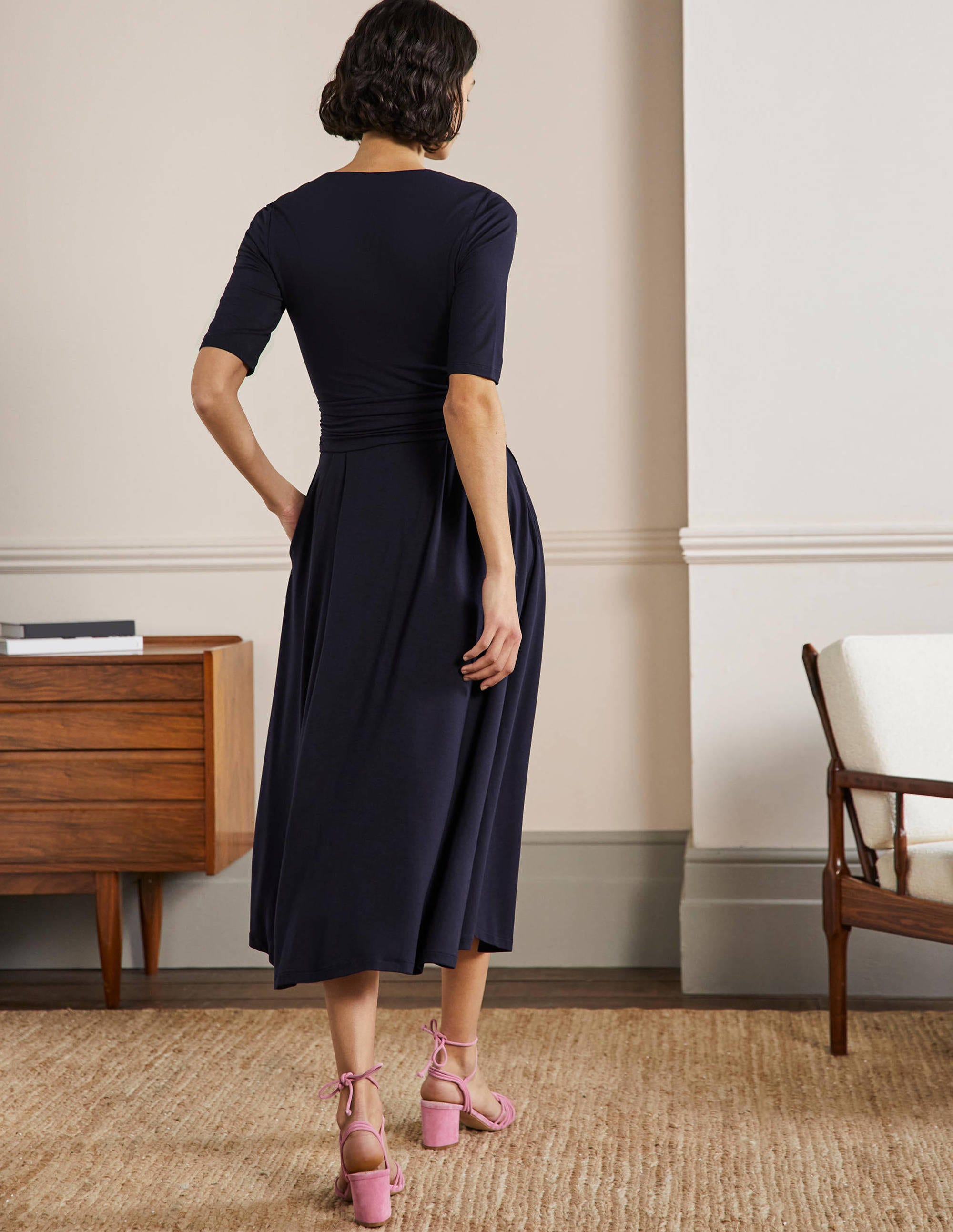 Robe midi Kassidy en jersey-Bleu marine - Image 3