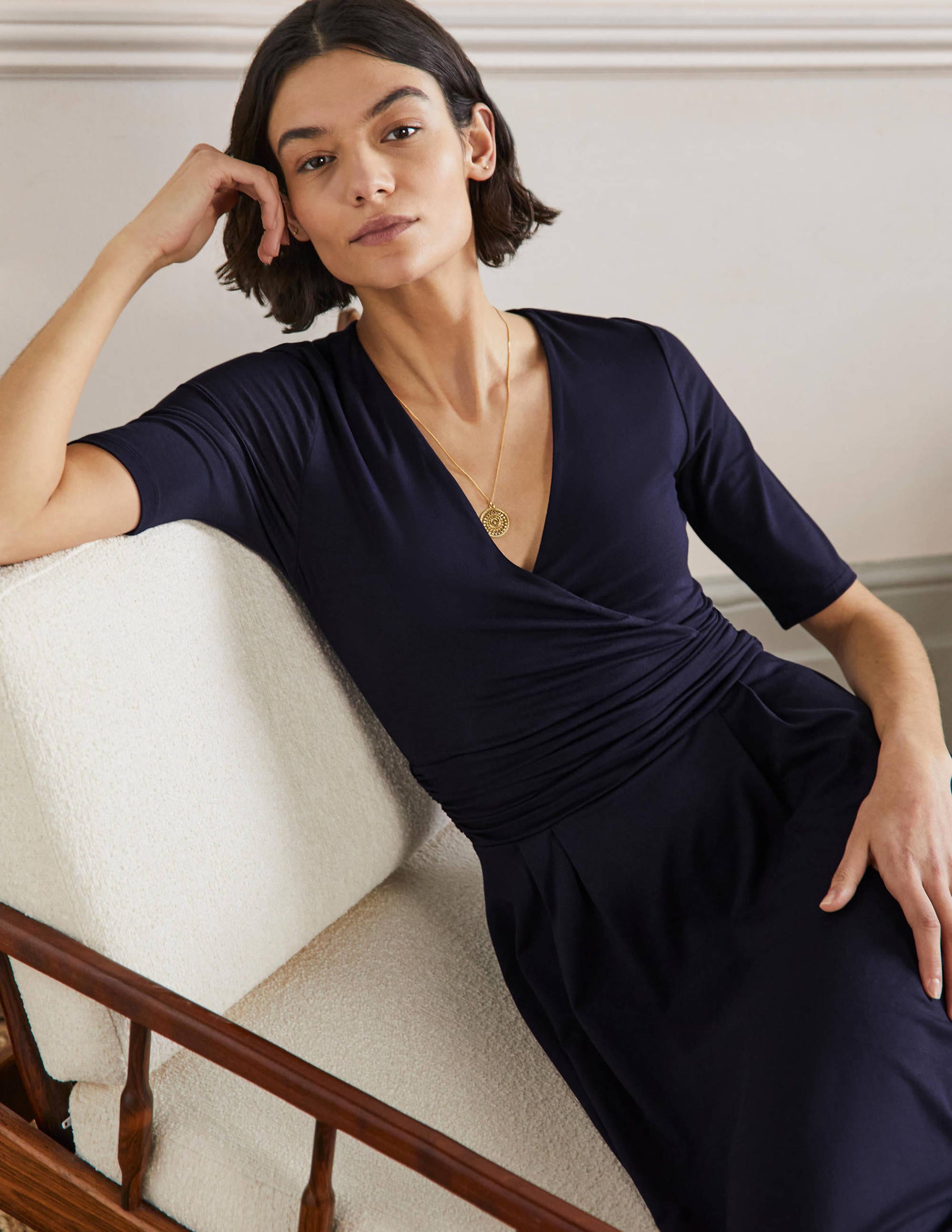 Robe midi Kassidy en jersey-Bleu marine - Image 4