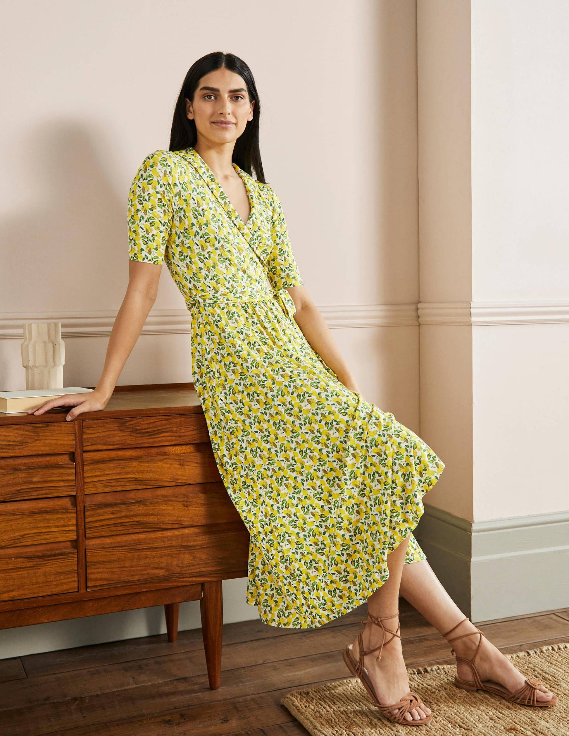 Lavinia Wickelkleid aus Jersey-Naturweiß, Zitronenranke-4