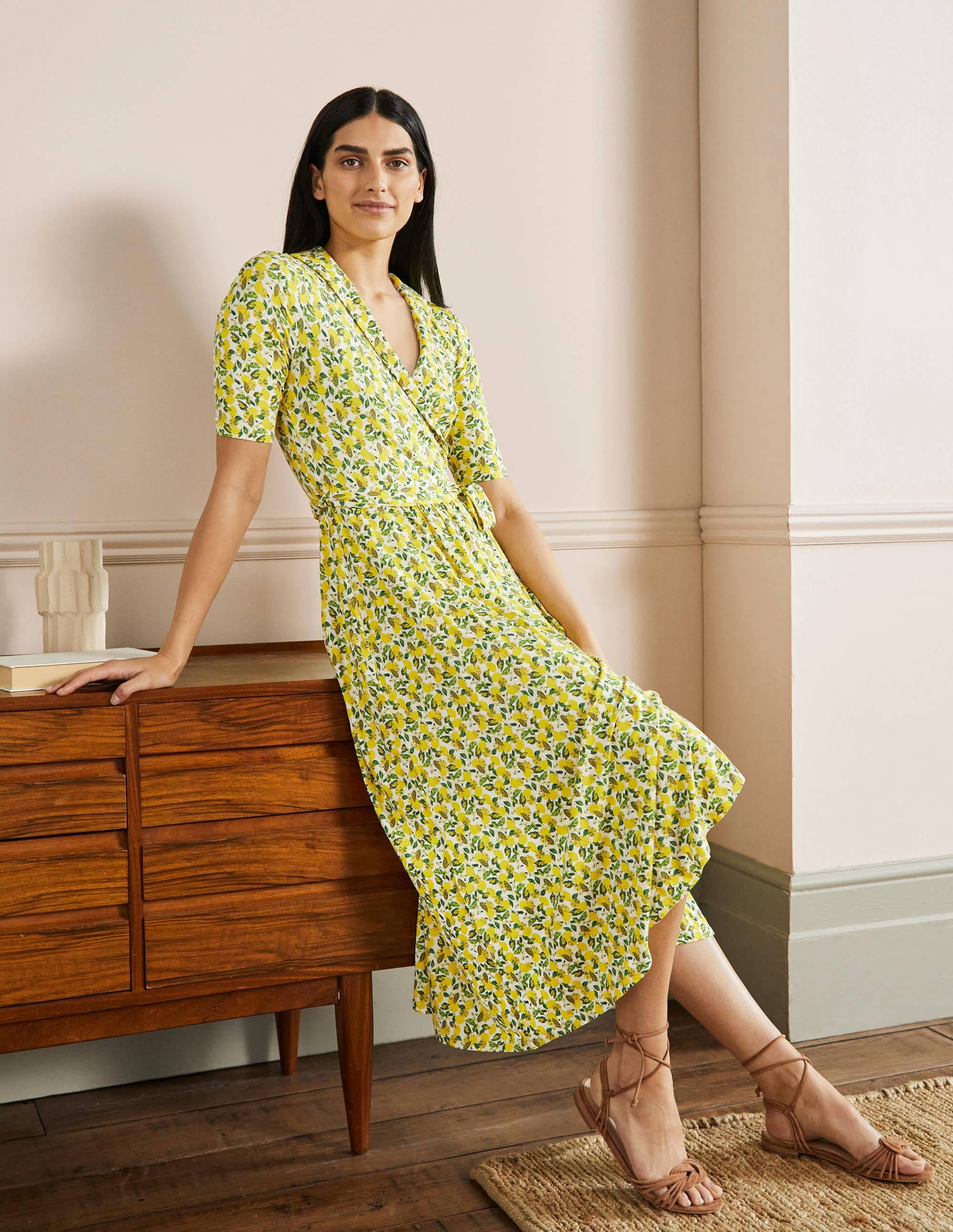 Robe portefeuille Lavinia en jersey-Ivoire, citron grimpant - Image 4