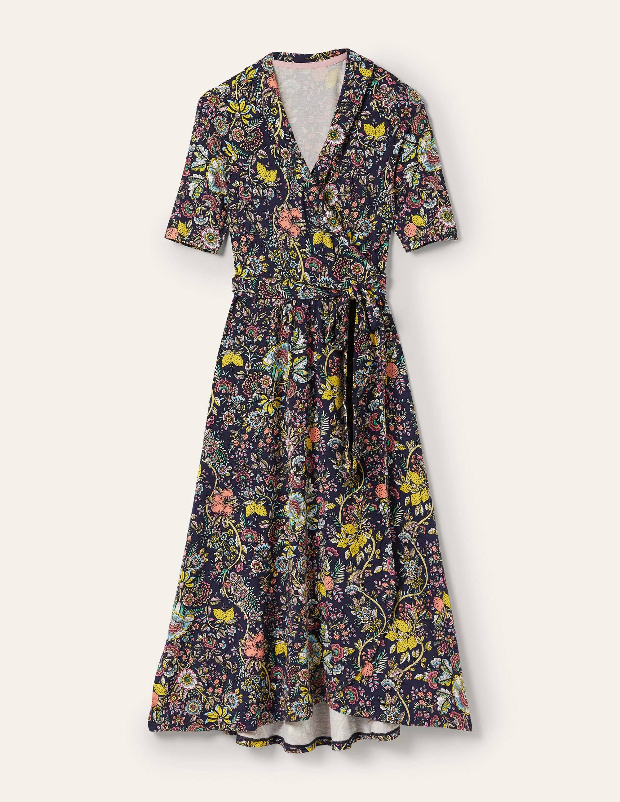 Robe portefeuille Lavinia en jersey-Bleu marine, motif Tropic Meadow - Image 5