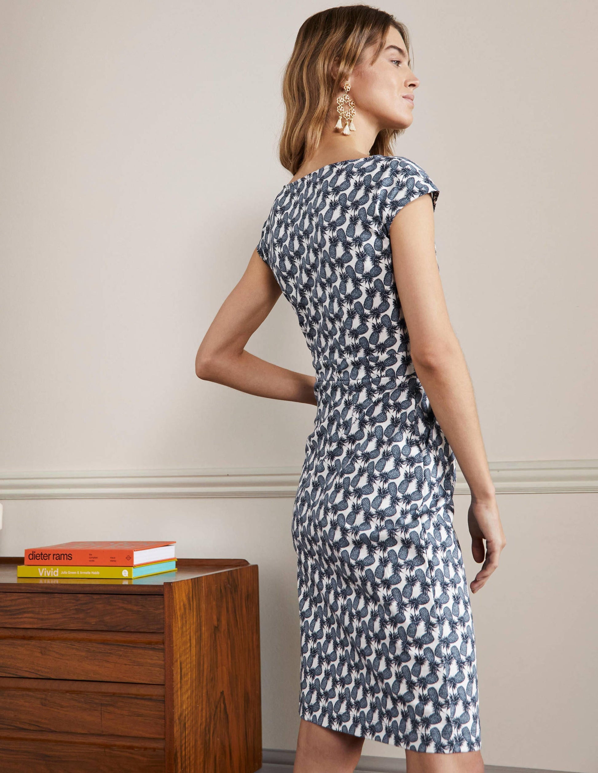 Florrie Jerseykleid-Naturweiß, Gruppiertes Ananasmuster-3