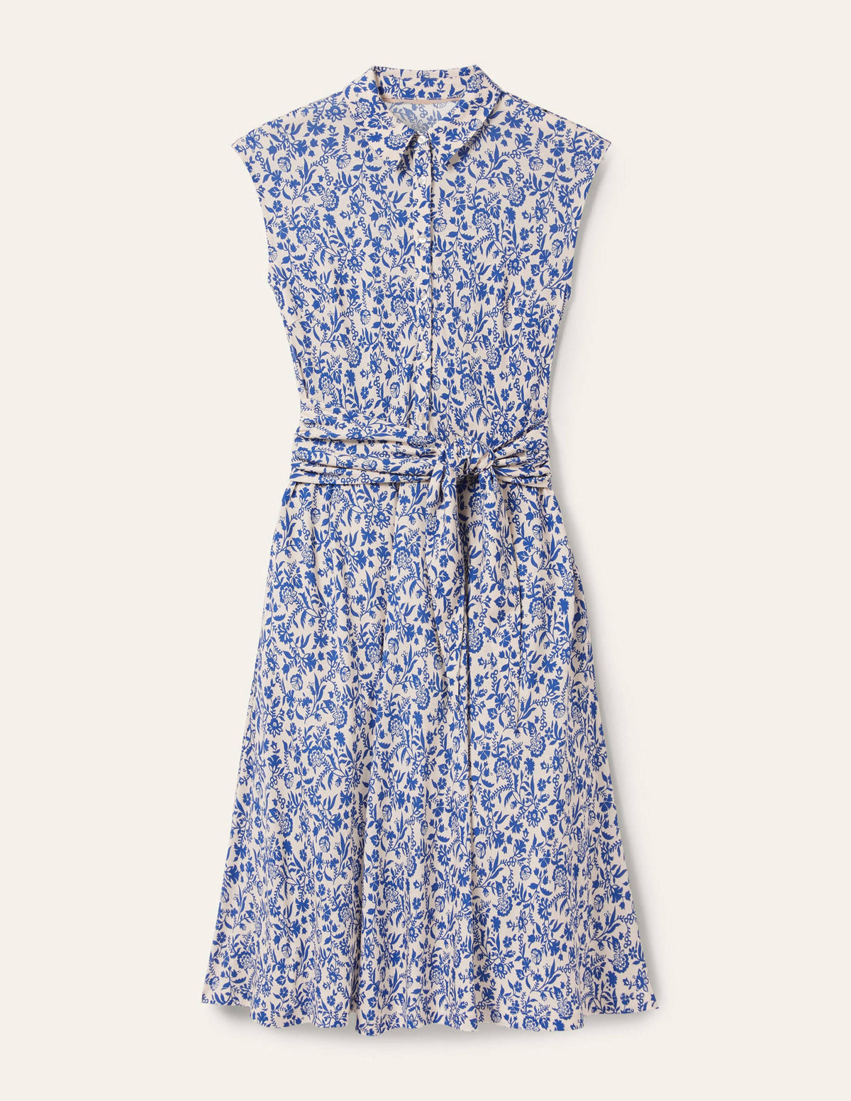 Jersey-Hemdblusenkleid mit Taillengürtel-Französisches Navy, Hübsches Blumenmuster-6