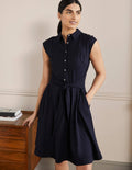 Tie Waist Jersey Shirt Dress-Navy