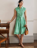 Tie Waist Jersey Shirt Dress-Rich Emerald, Sun Geo