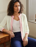 Stripe Trim Linen Cardigan-Ivory