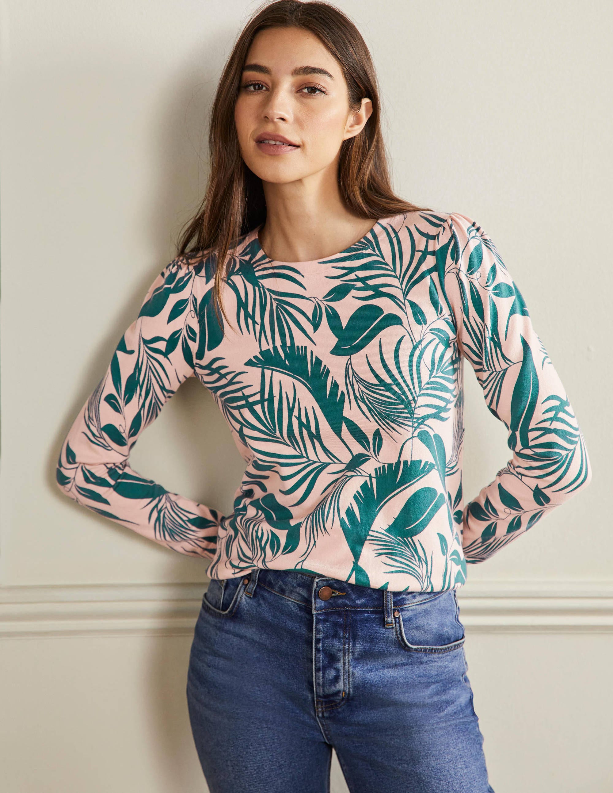 Pull col rond en coton-Milkshake, feuillage tropical - Image 1