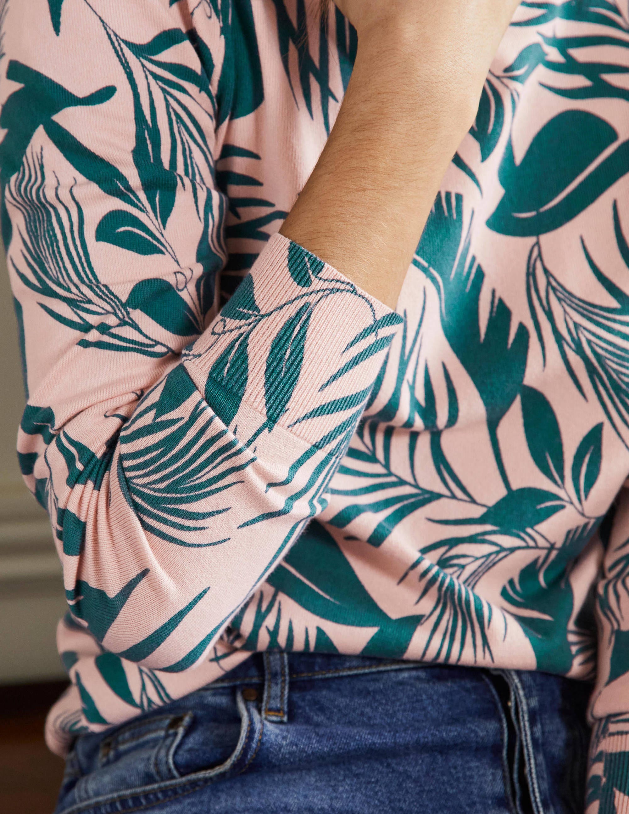 Pull col rond en coton-Milkshake, feuillage tropical - Image 2