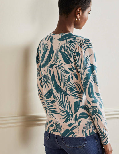 Cotton Crew Neck Cardigan-Milkshake, Tropic Foliage-3