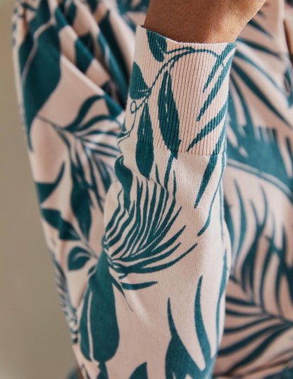 Cotton Crew Neck Cardigan-Milkshake, Tropic Foliage-5