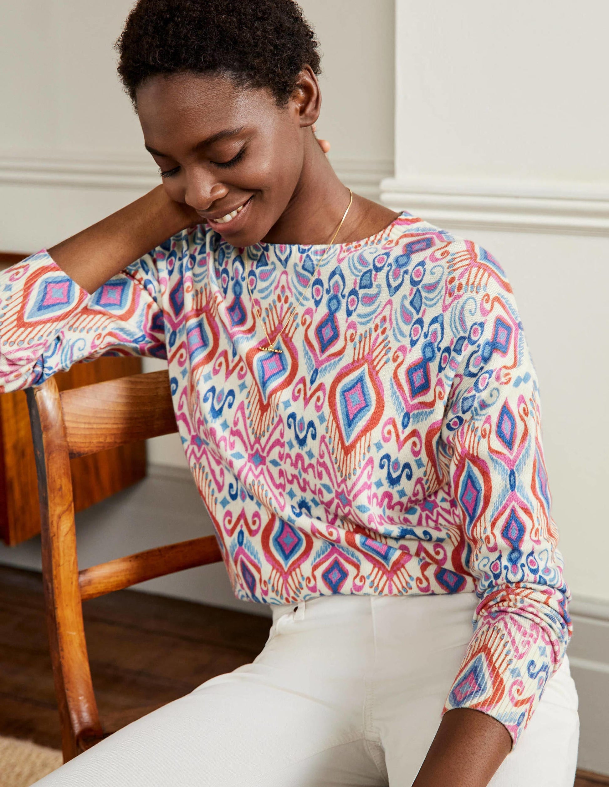 Pull Margot en cachemire-Motif Ikat Paradise-4