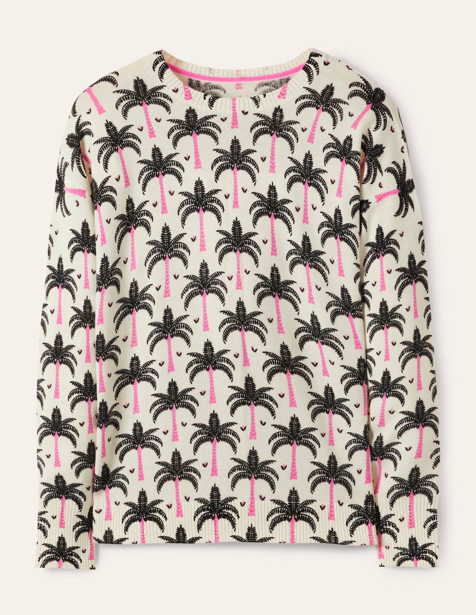 Pull Margot en cachemire-Ivoire, motif Paradise Palm-5