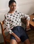 Pull Margot en cachemire-Ivoire, motif Paradise Palm