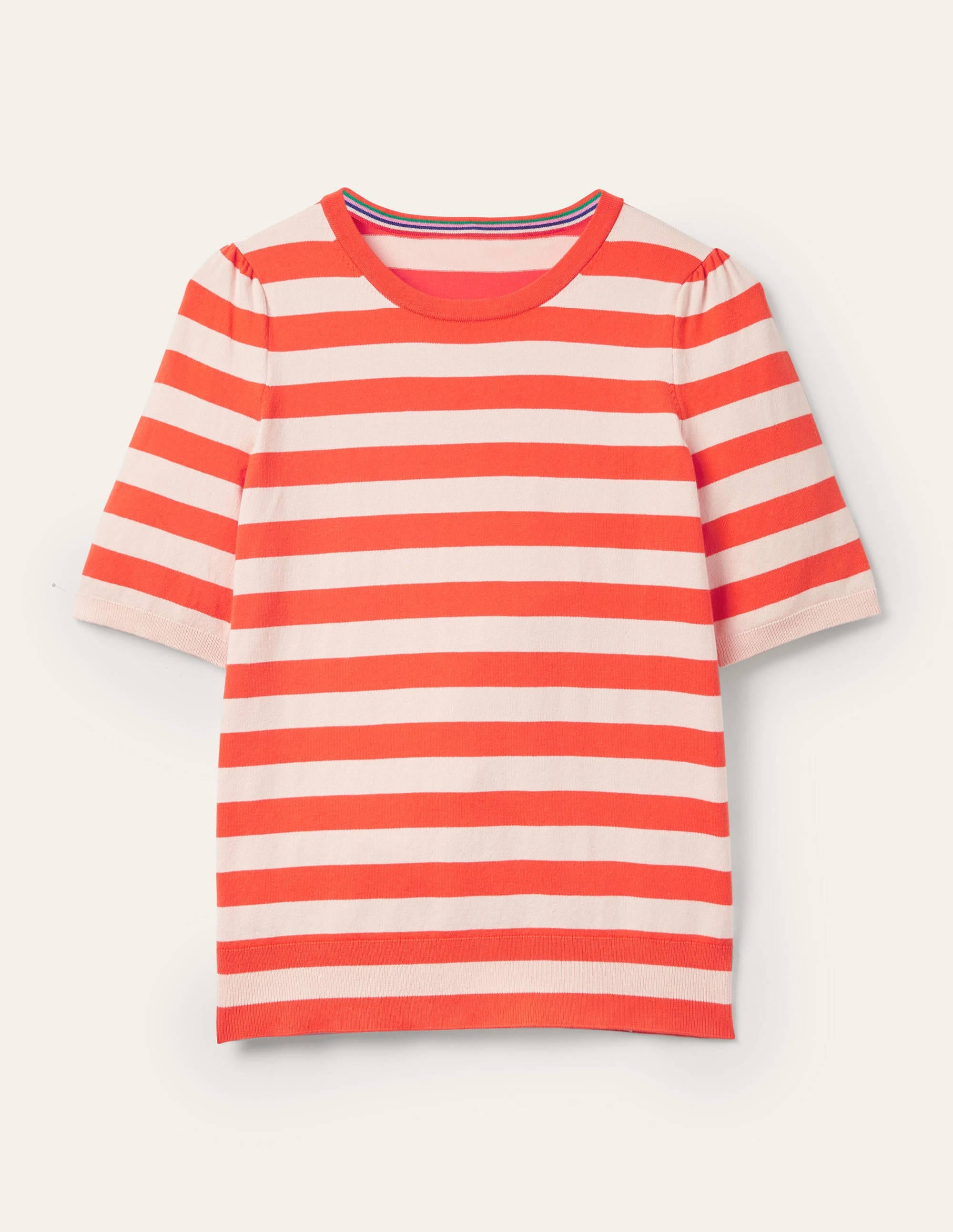 Top col rond en maille de coton-Milkshake, papaye vif - Image 5