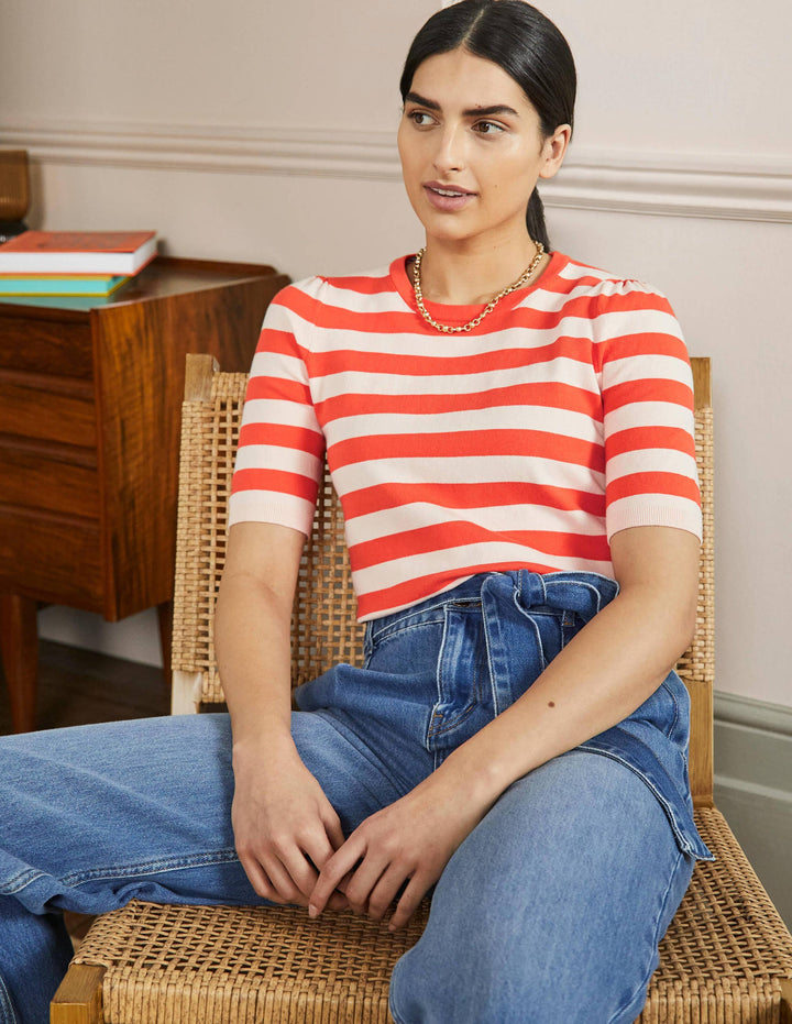 Cotton Crew Knitted Top-Milkshake, Bright Papaya