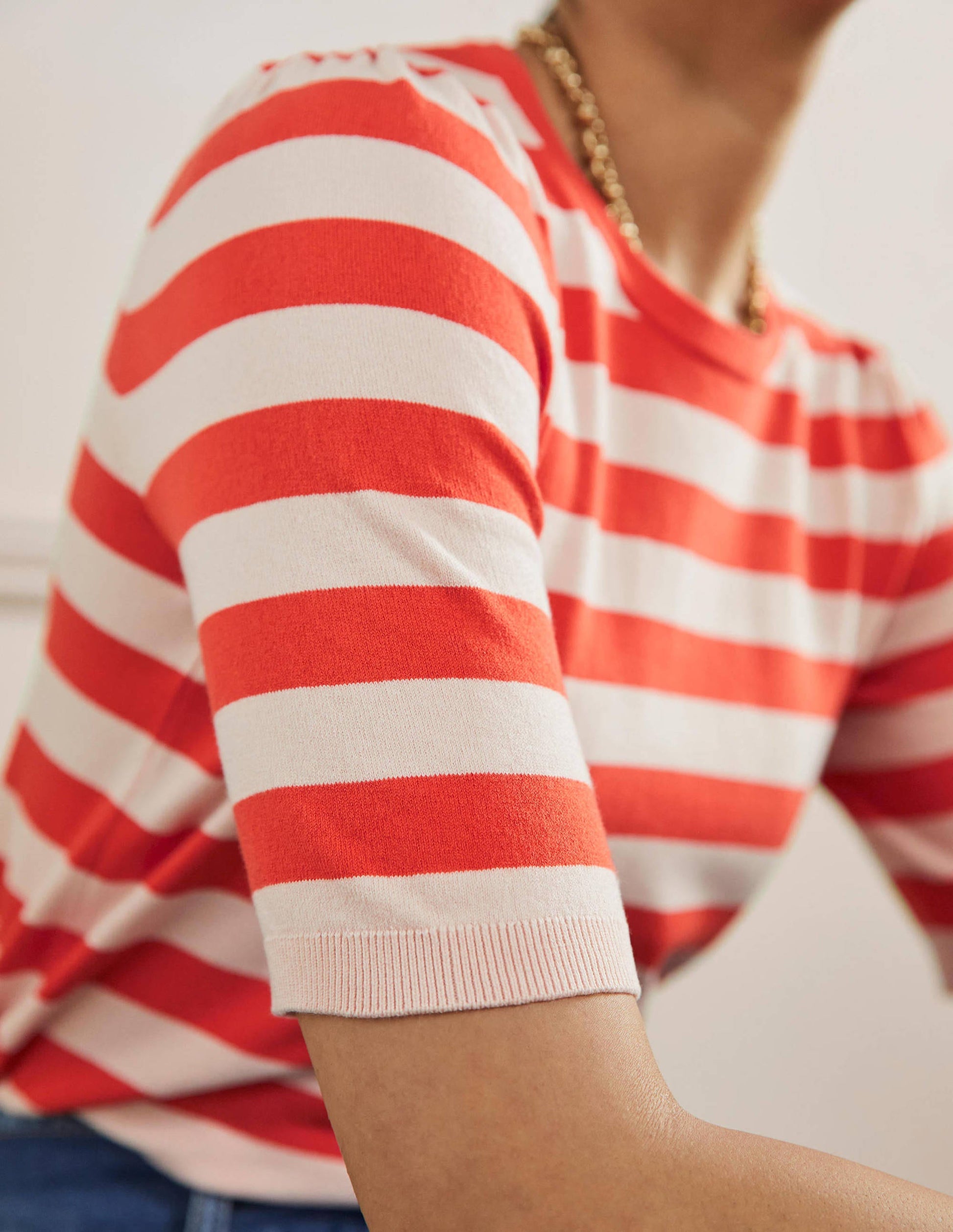 Cotton Crew Knitted Top-Milkshake, Bright Papaya-2