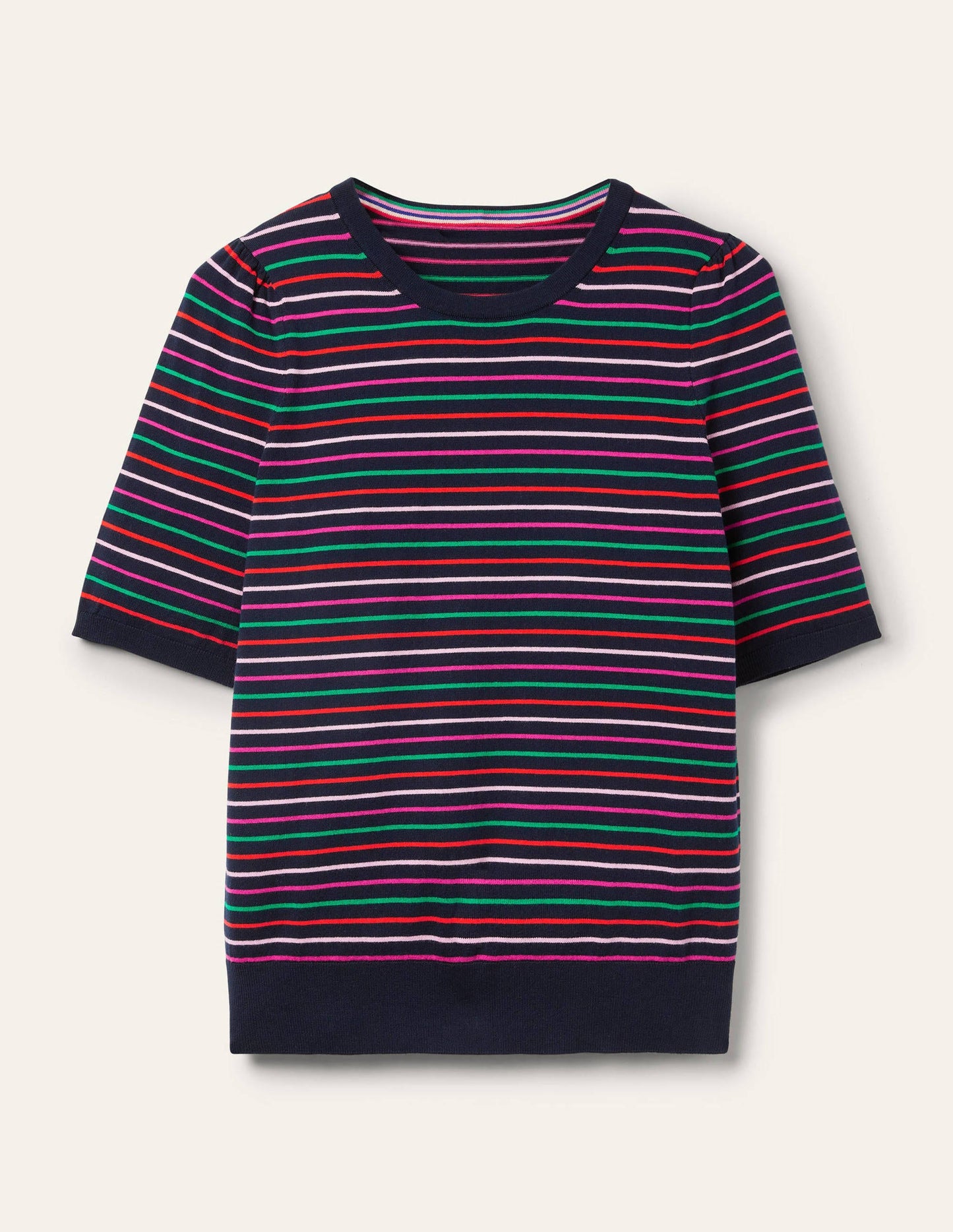 Cotton Crew Knitted Top-Navy, Multi Stripe