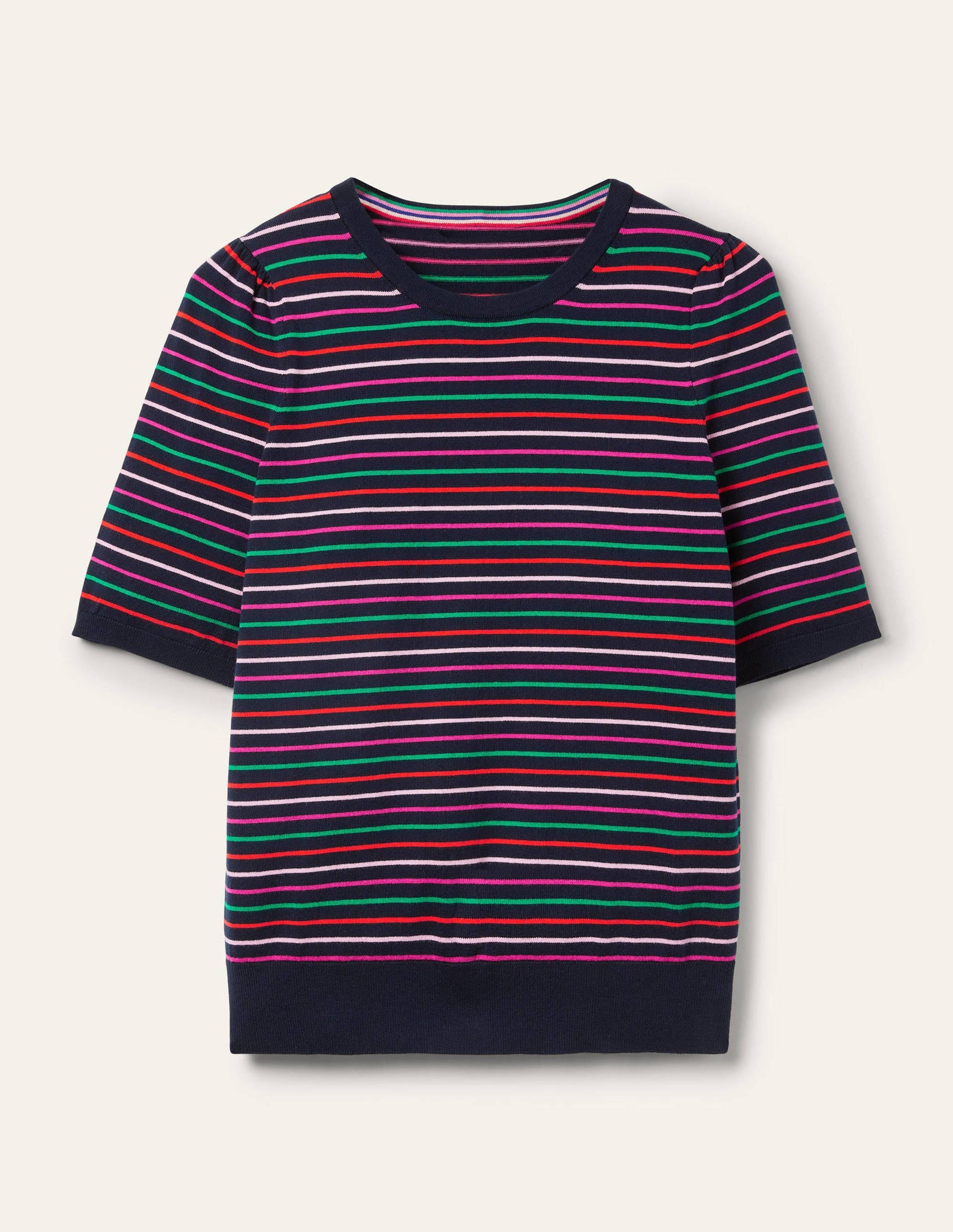Cotton Crew Knitted Top-Navy, Multi Stripe-5