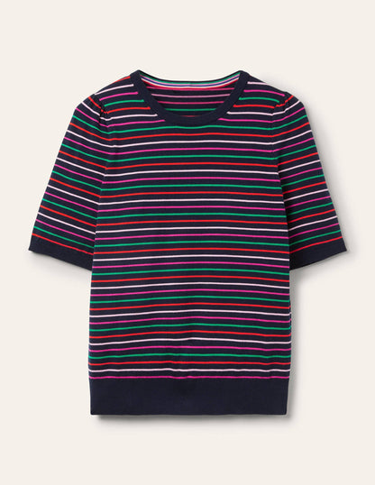 Cotton Crew Knitted Top-Navy, Multi Stripe-5
