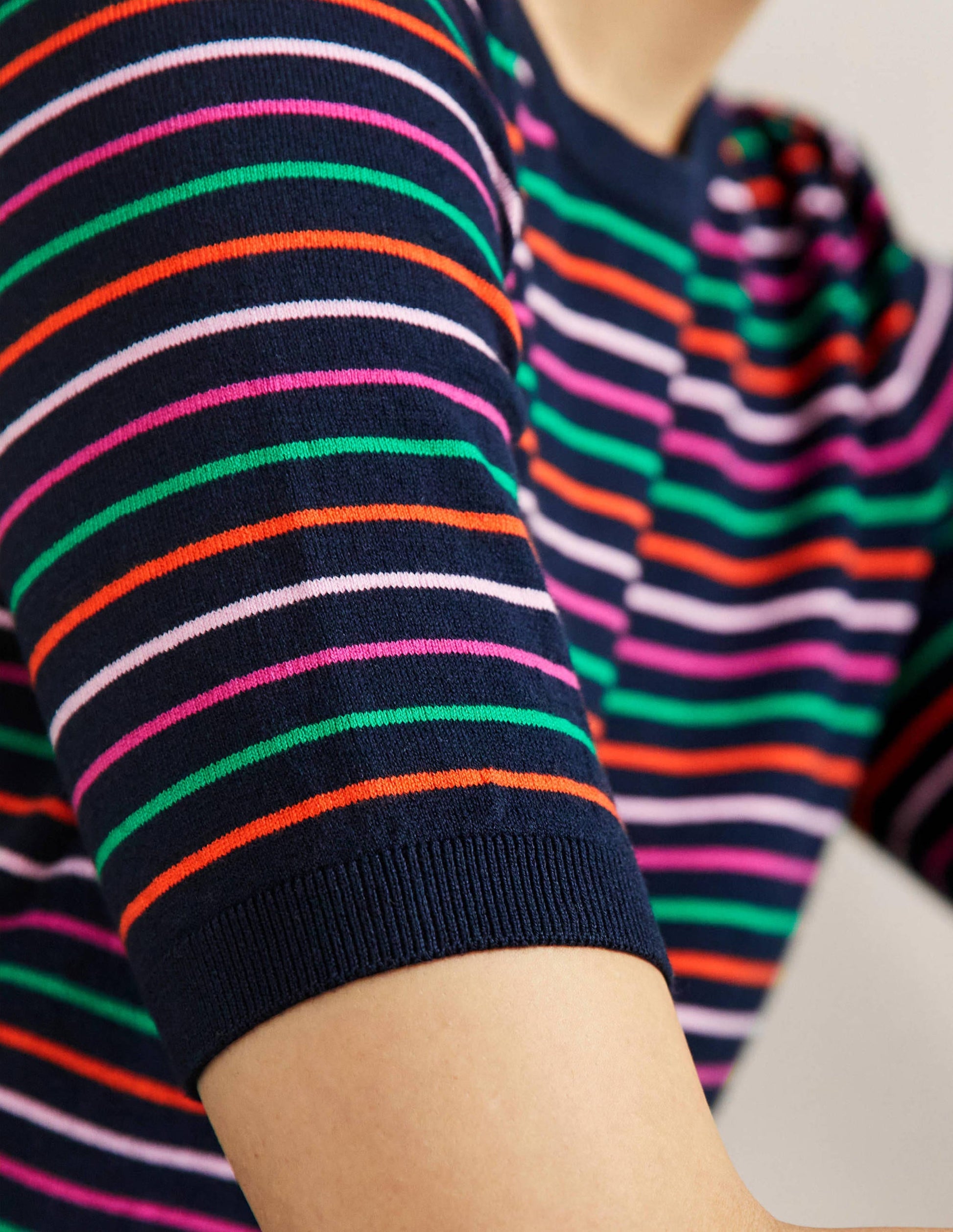 Cotton Crew Knitted Top-Navy, Multi Stripe-2