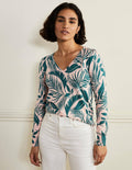 Cotton V-Neck Jumper-Milkshake, Tropic Foliage