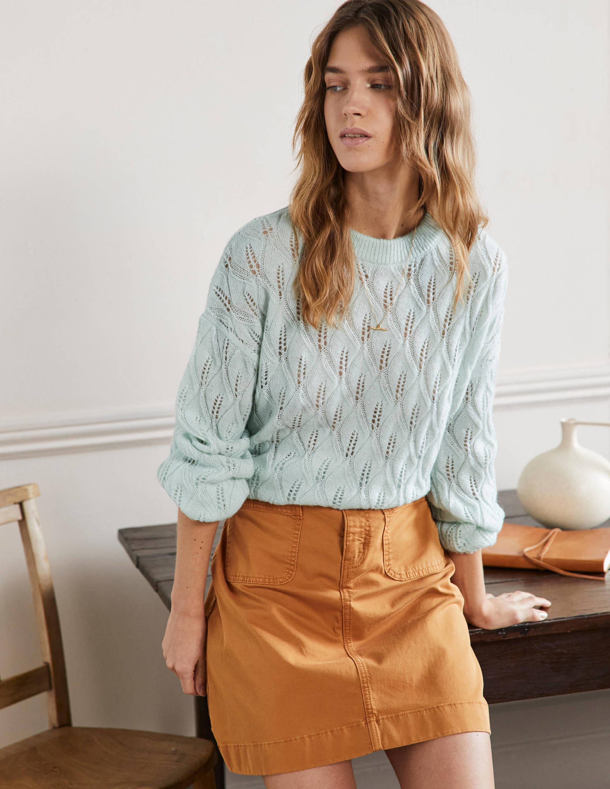 Flauschiger Pointelle-Pullover-Avocadogrün - Image 1