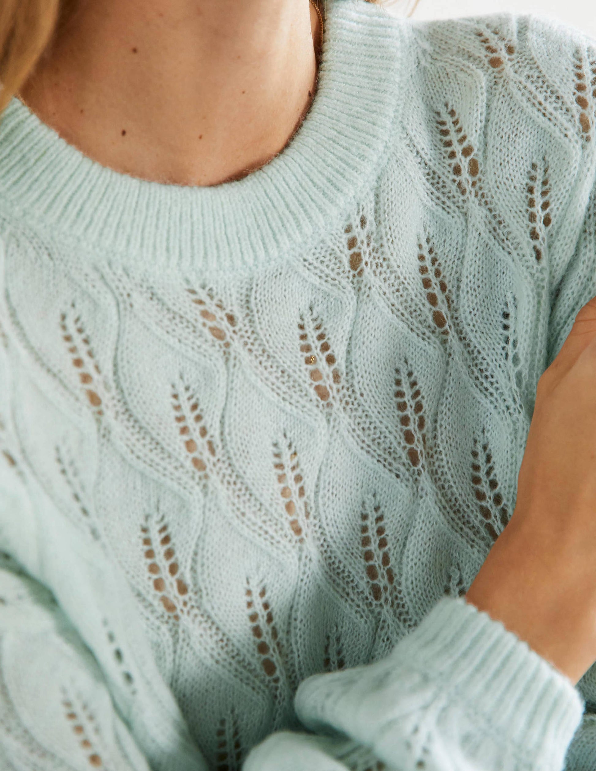 Flauschiger Pointelle-Pullover-Avocadogrün-2