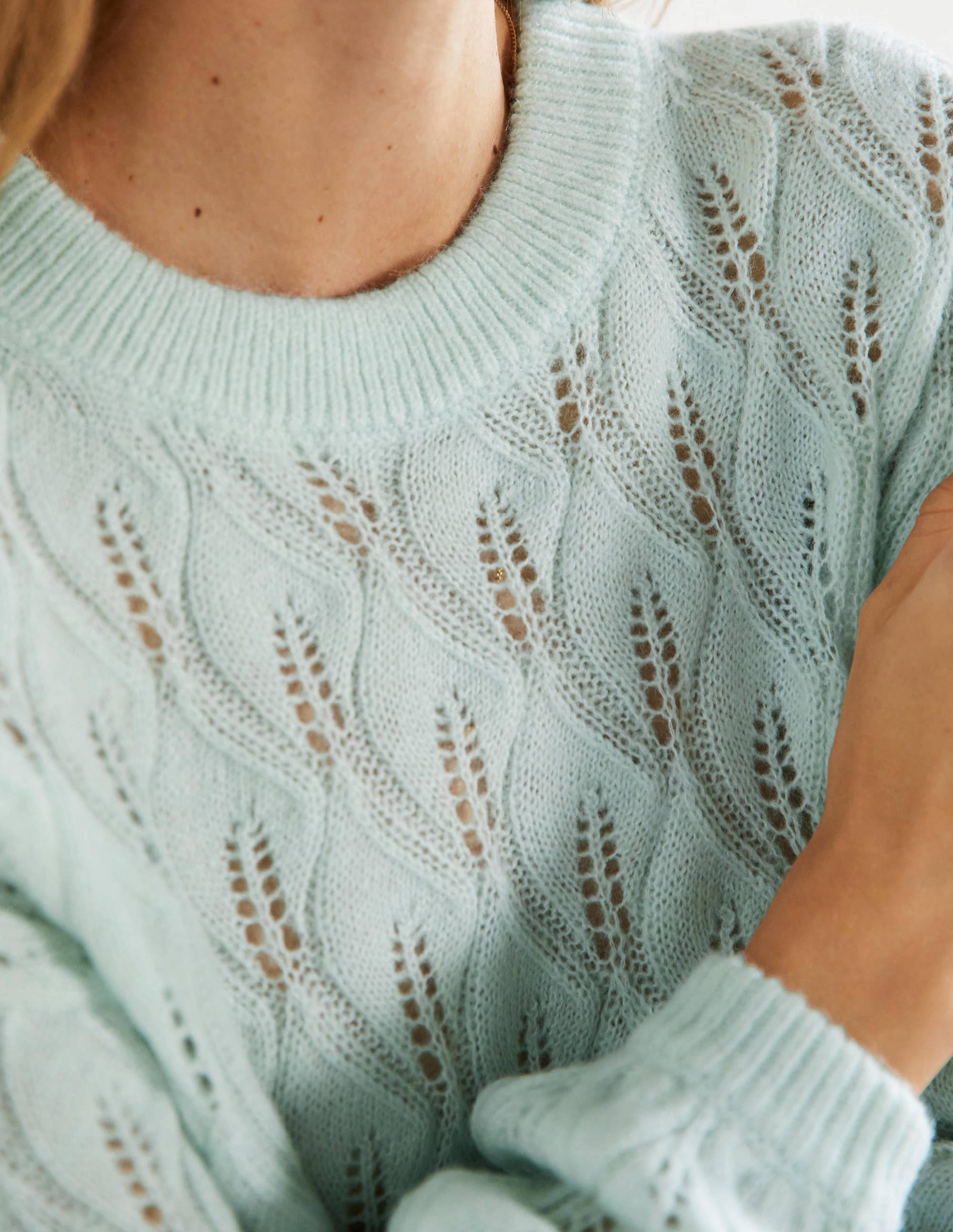Flauschiger Pointelle-Pullover-Avocadogrün - Image 2