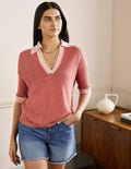 Leinenpullover mit Kragen-Staubrot, Milchshake