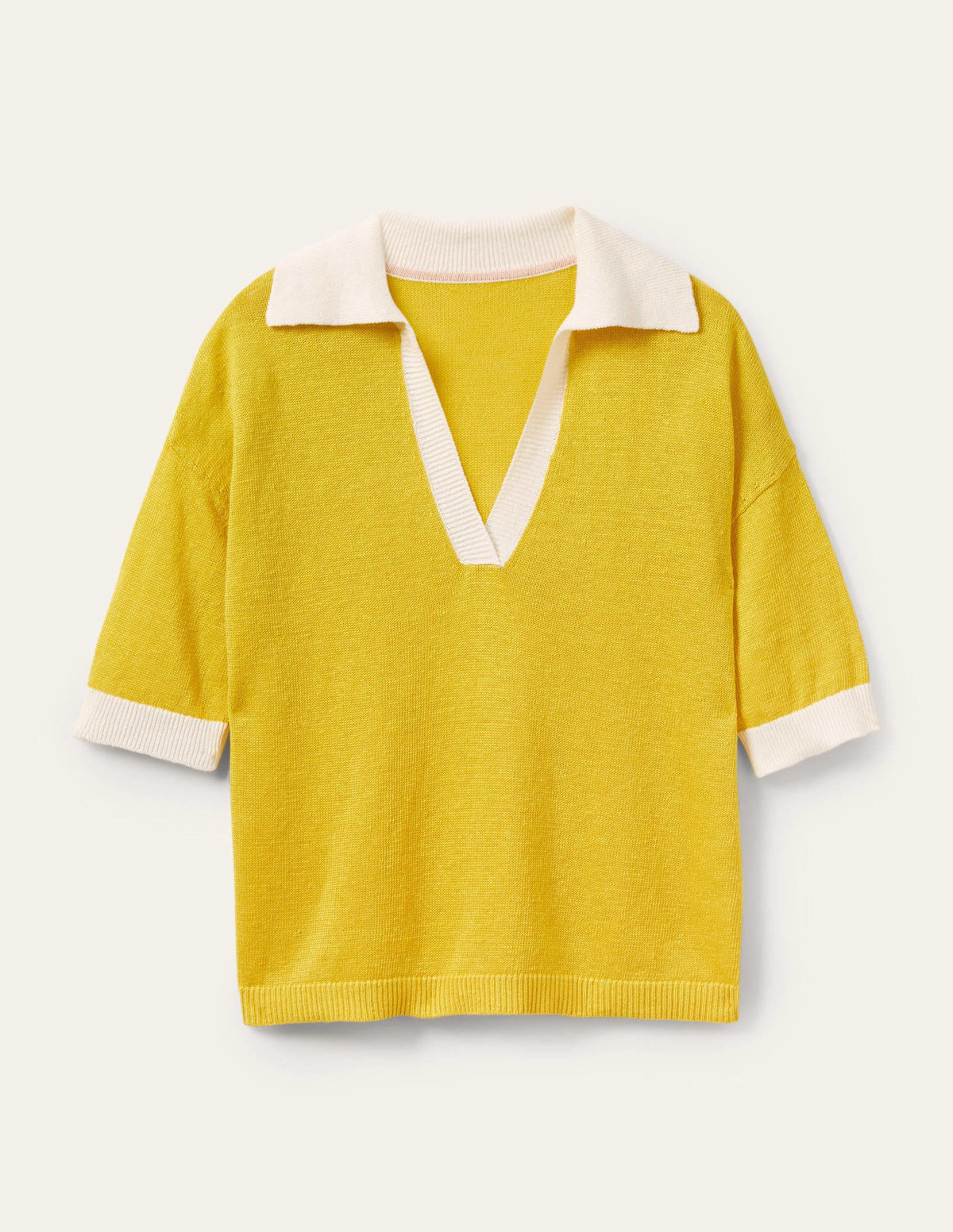 Leinenpullover mit Kragen-Rauchgelb/Naturweiß - Image 7