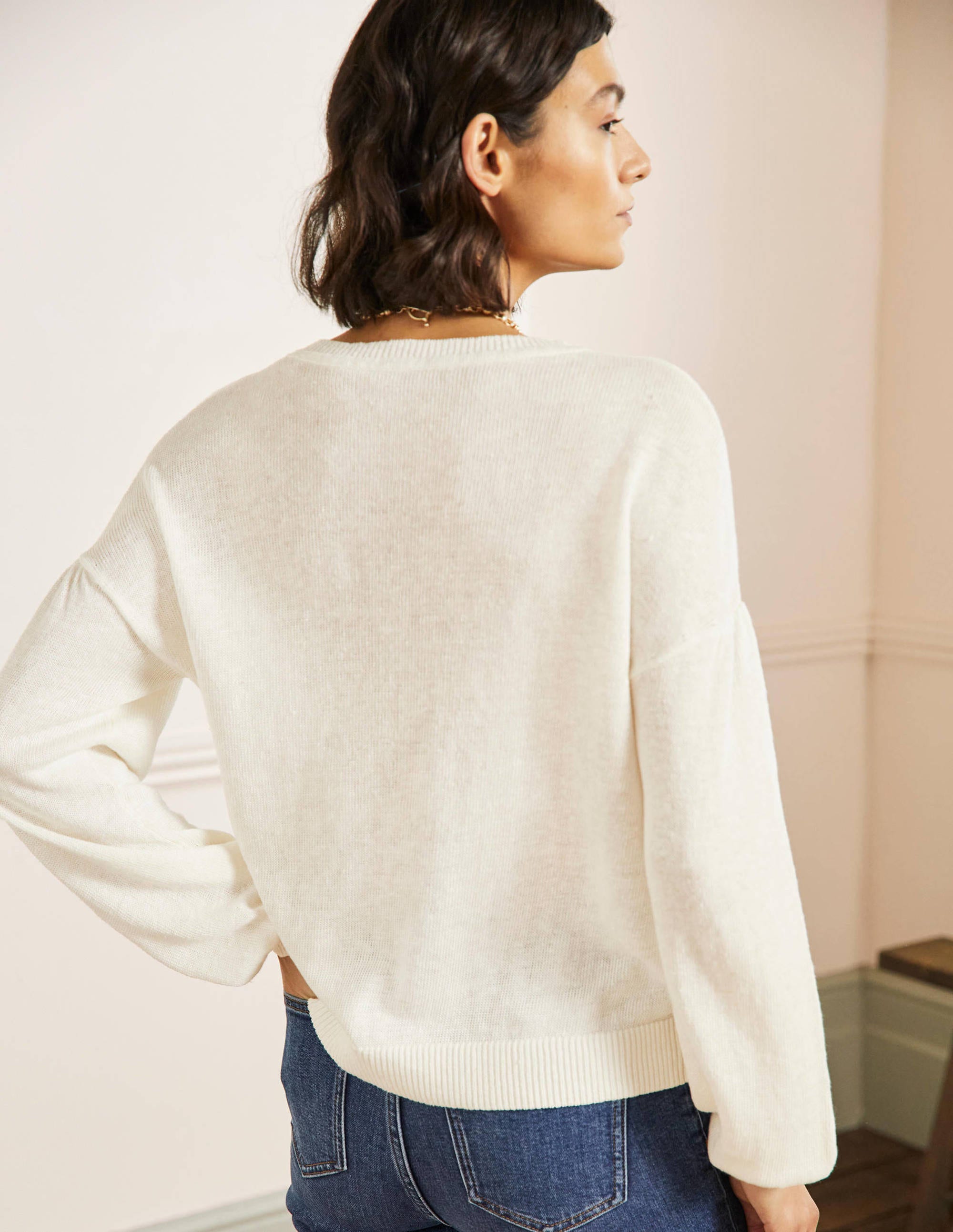 Leandra Linen Henley Jumper-Ivory - Image 3