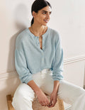 Leandra Henley-Pullover aus Leinen-Morgendämmerungsblau