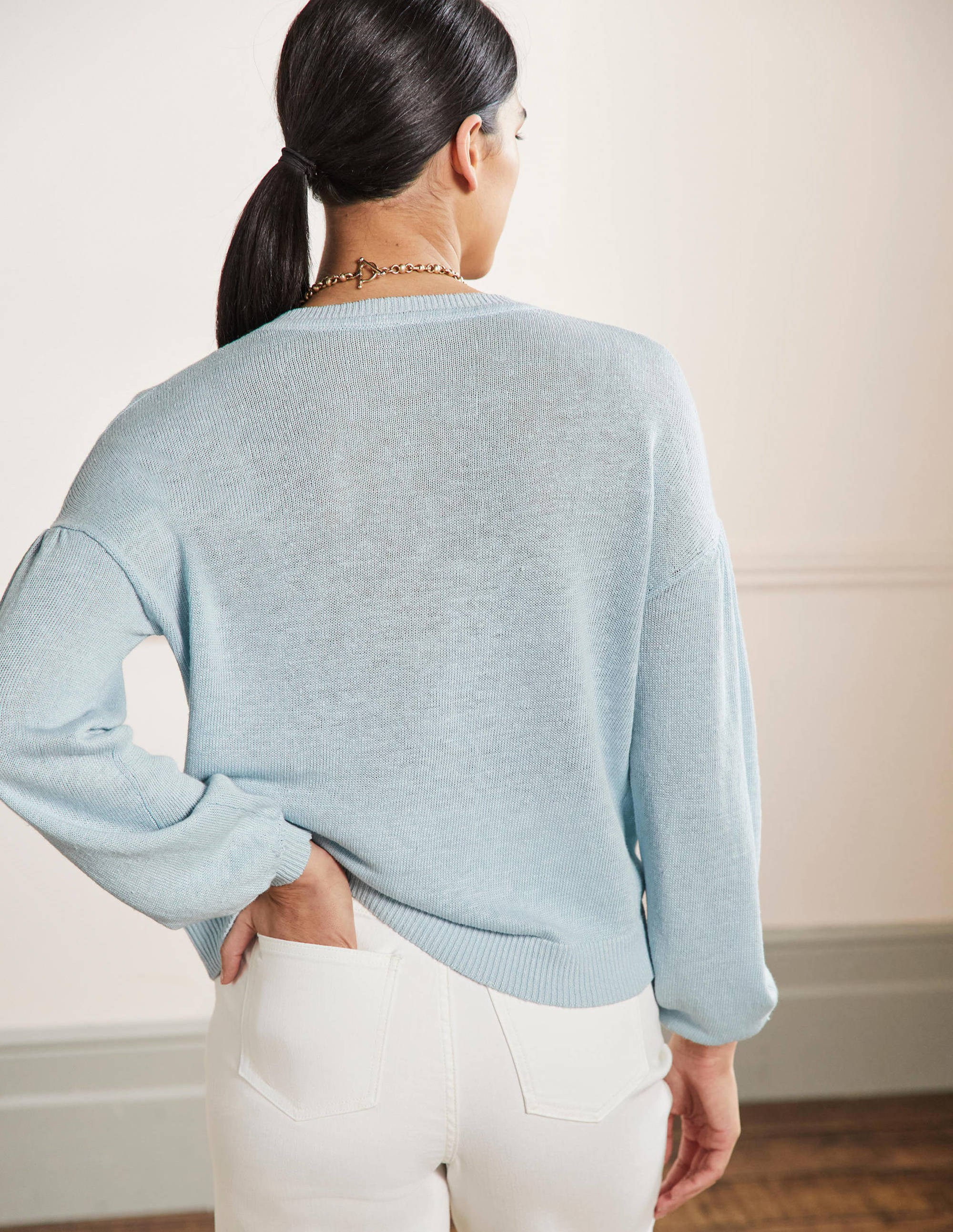 Leandra Henley-Pullover aus Leinen-Morgendämmerungsblau - Image 3