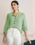 Leandra Henley-Pullover aus Leinen-Basilikumgrün
