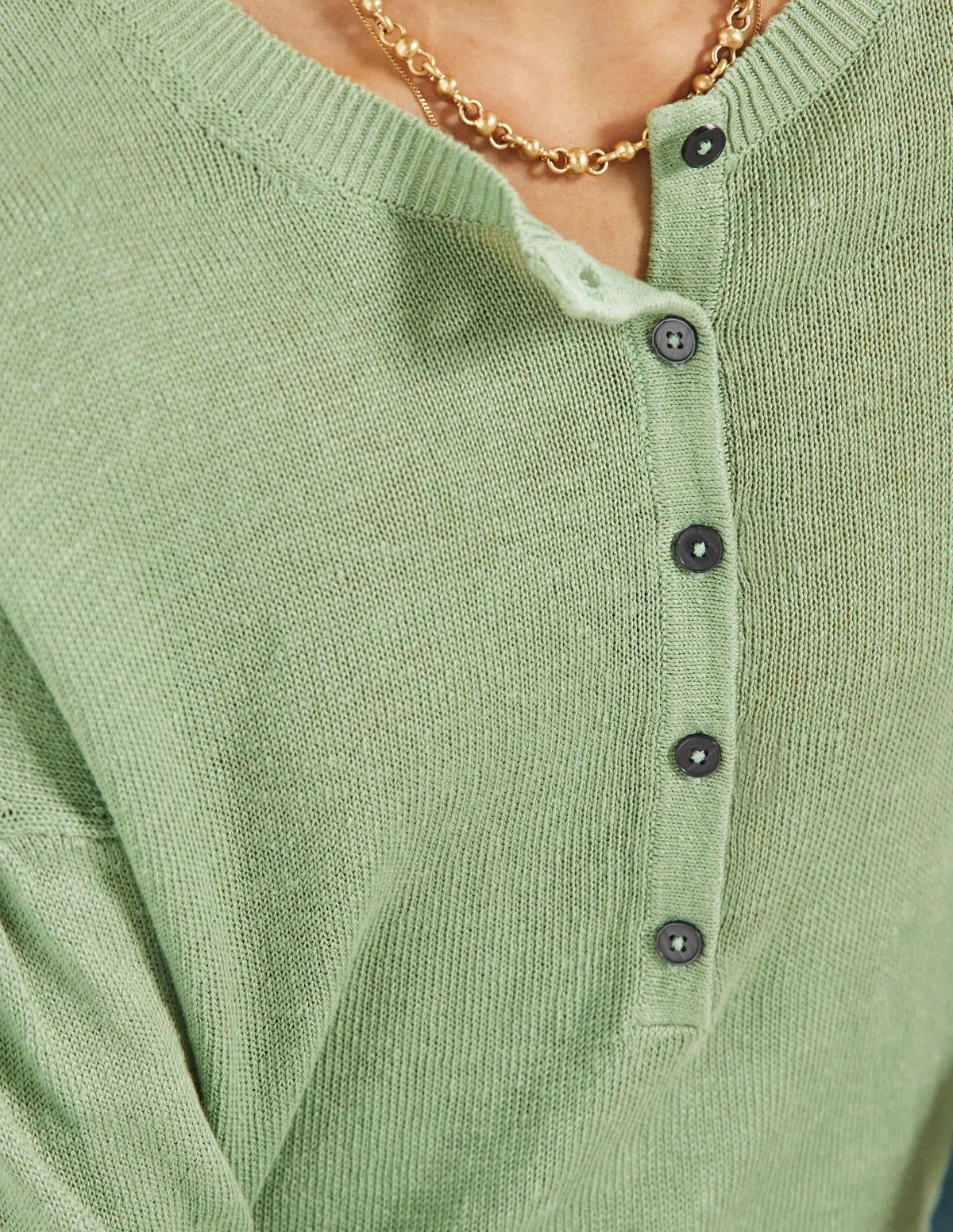 Leandra Henley-Pullover aus Leinen-Basilikumgrün-2