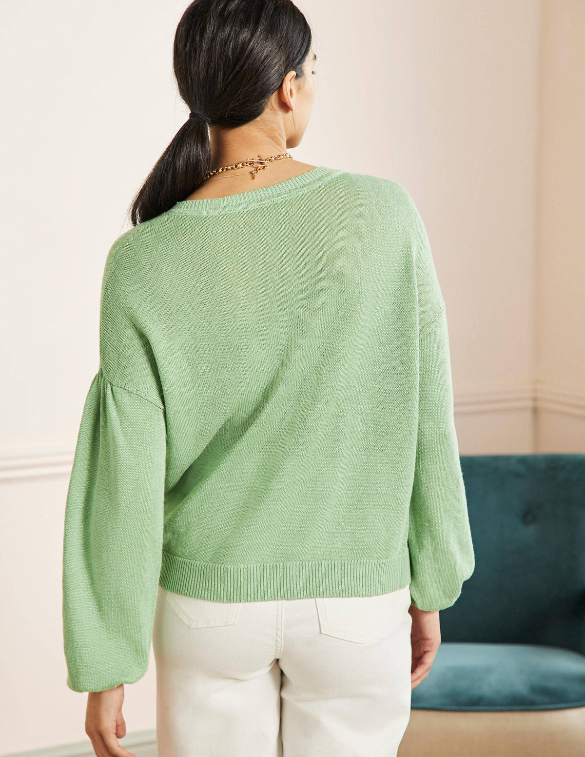 Leandra Henley-Pullover aus Leinen-Basilikumgrün-3