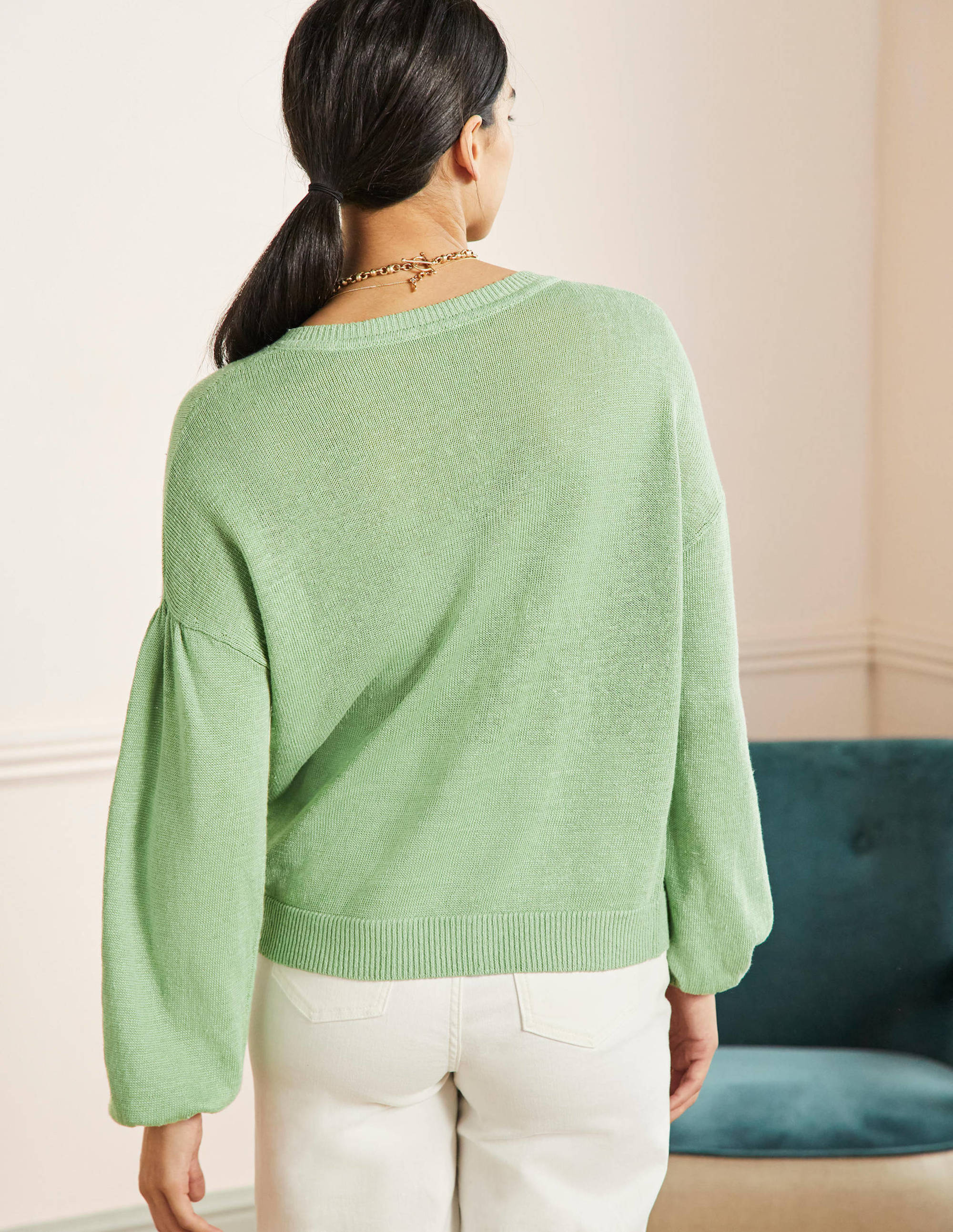 Leandra Henley-Pullover aus Leinen-Basilikumgrün - Image 3
