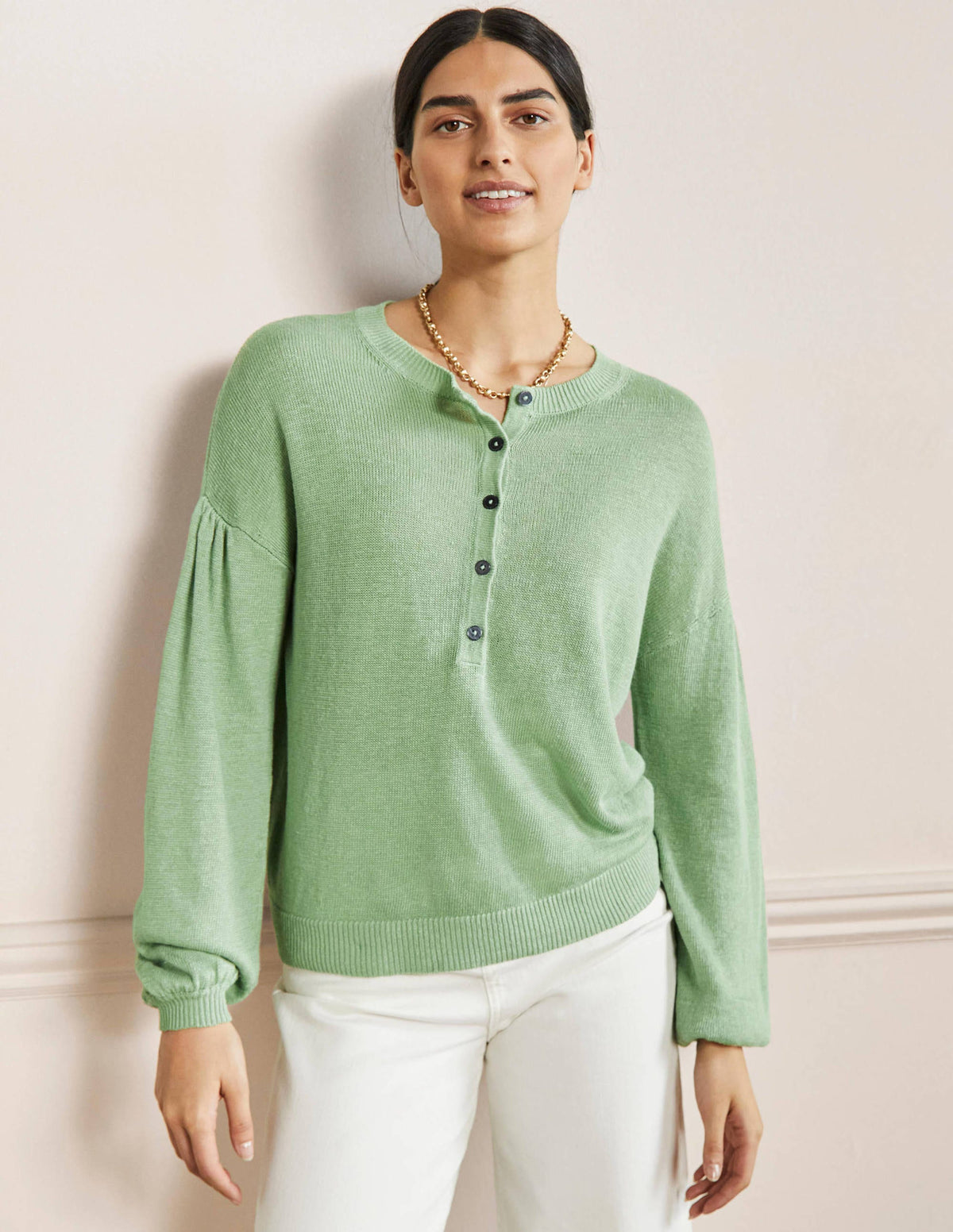 Leandra Henley-Pullover aus Leinen-Basilikumgrün - Image 5