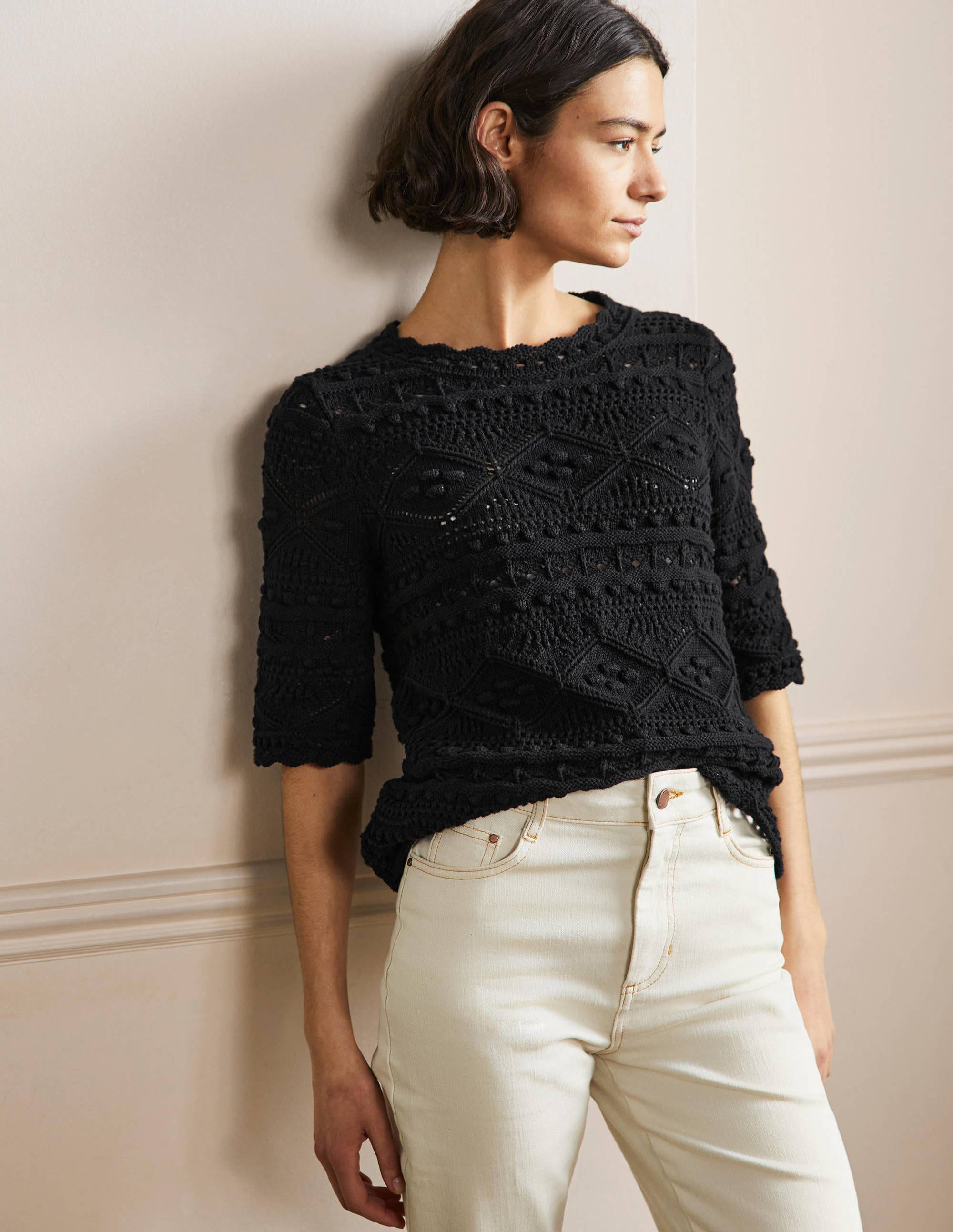 Top Claudia texturé en maille-Noir - Image 1